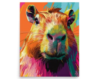 Farbenfrohe Wasserschweine Illustration Print: Tropisches Tier Wandbild