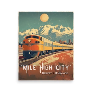 Fotopapier Poster Mile High City Vintage Train Poster - Denver, Colorado