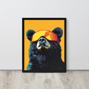 Inramad poster med björnskidglasögon – Modern djurkonst