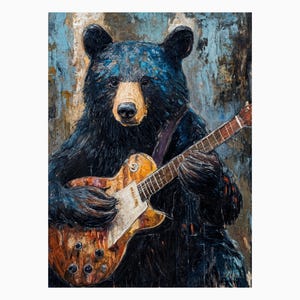 Bear Guitarist Poster - Whimsical Wildlife Art Print, Nature & Music Wall Décor for Home, Unique Animal Musician Illustration,