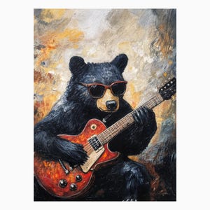 Rockstar Bear Poster - Bold Music-Inspired Wildlife Wall Art Print for Home Decor & Gift