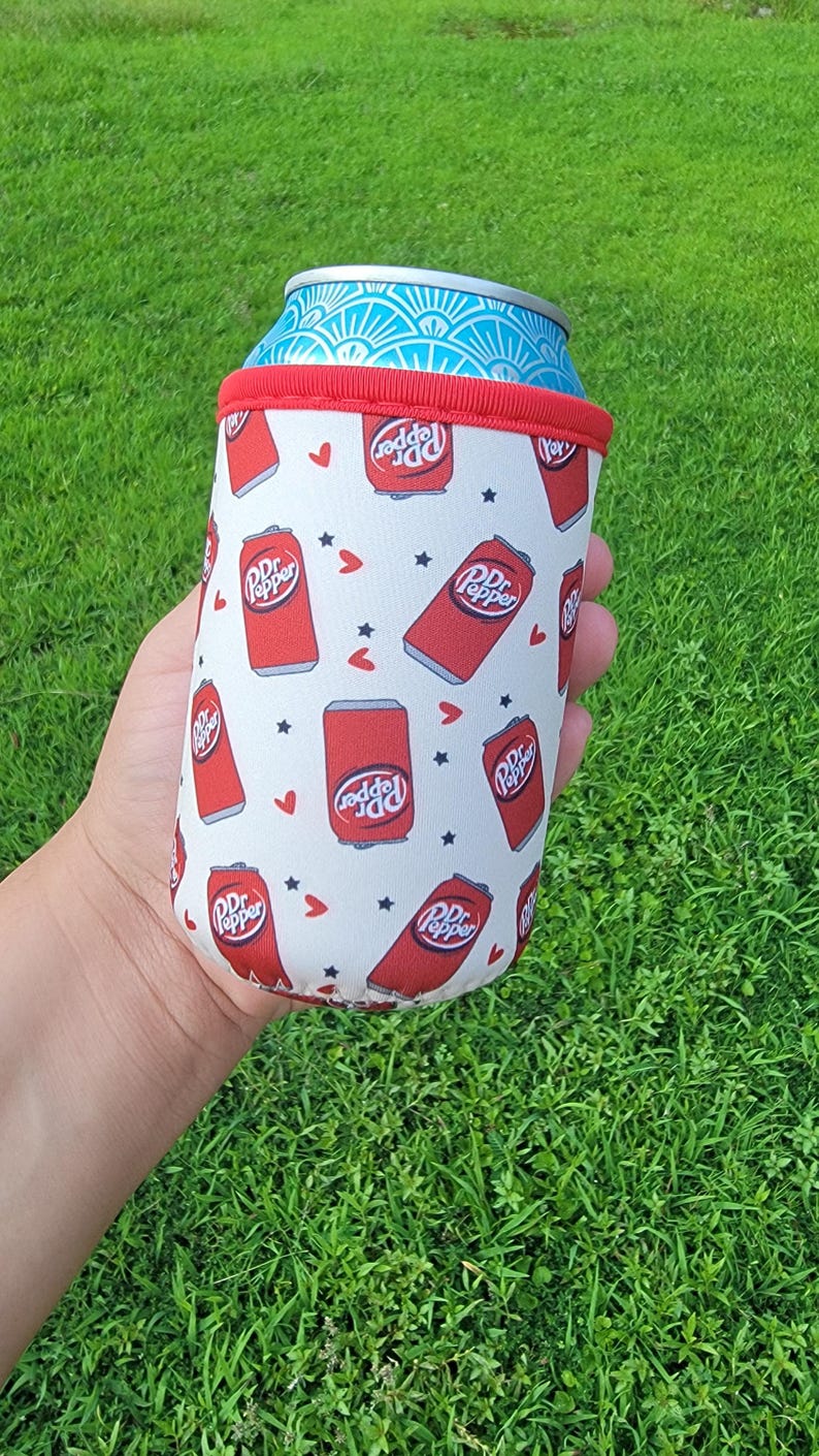 Neoprene Can Cooler Sleeve, 12oz Soda Holder, Cherry Floral Drink Sleeve Dr.Pepper sleeve