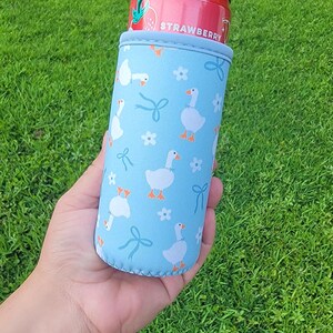 Neoprene Can Cooler Sleeve, 12oz Soda Holder, Cherry Floral Drink Sleeve Goose tall Sleeve