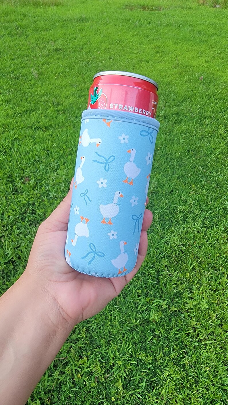 Neoprene Can Cooler Sleeve, 12oz Soda Holder, Cherry Floral Drink Sleeve Goose tall Sleeve