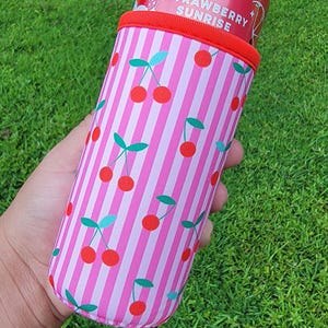 Neoprene Can Cooler Sleeve, 12oz Soda Holder, Cherry Floral Drink Sleeve Cherry tall sleeve