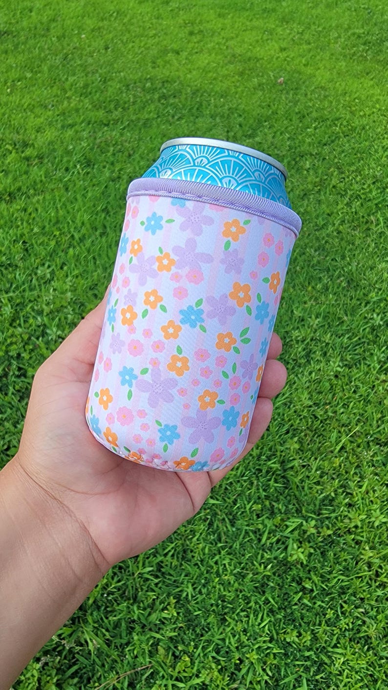 Neoprene Can Cooler Sleeve, 12oz Soda Holder, Cherry Floral Drink Sleeve Flower sleeve