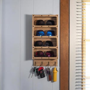 Red Oak Sunglass Shelf with Key Hooks