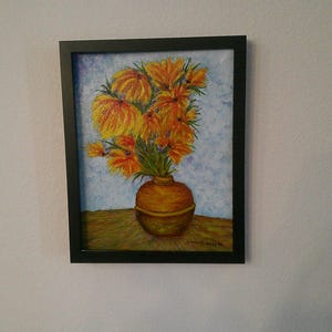 Gold flowers in vase original oil  11 x 14 inches
