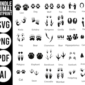 Tierfußabdruck-Svg-Png, Tierspuren SVG, Fußabdruck-Svg-Bundle, Wildtiere Fußabdrücke Svg, Fußabdruck-Svg-Bundle, Jagd-Svg, Silhouette