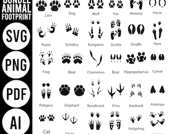 Animal Foot Print Svg Png, Animal Tracks SVG, FootPrints Svg, Wild Animals Foot Prints Svg, Footprint Svg Bundle, Hunting Svg, Silhouette