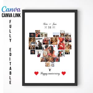 Jubiläumsherz Fotocollage Vorlage, Jubiläumsherzcollage, Herzbildcollage für Paar und Familie, Valentinstagscollage