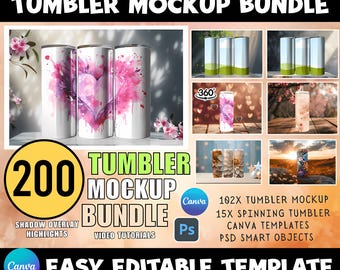 200+ Canva Template Bundle for Tumbler Mockup, Tumbler Canva templates mockups, Canva customizable, Mockups for tumbler Templates Bundle