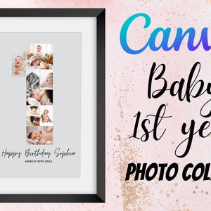 Birthday Number 1 Photo Collage, Birthday Gift, First Birthday Photo Sign, Editable 1st Birthday Photo Poster Template, Instant Download