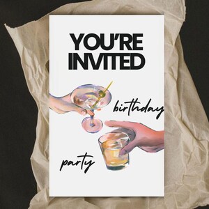 Birthday Invitation, Cocktail Party Invite, Modern Digital Download, Instant Printable Invite, Birthday Card for Her or Him