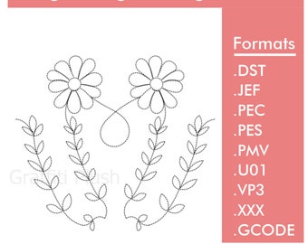 Edge-to-edge quilting embroidery design. Continuous machine embroidery pattern. Daisy flowers. 4 inch to 12 inch in 17 sizes