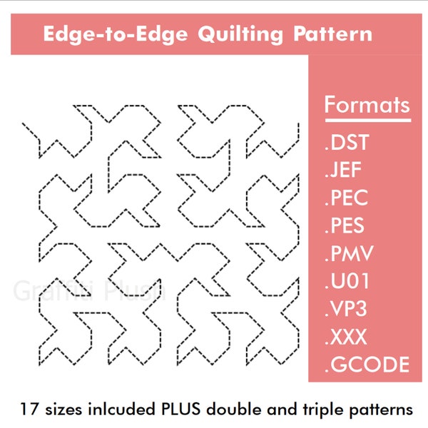 Edge-to-edge quilting embroidery design. Continuous machine embroidery pattern. Hilbert Curve in 17 sizes. 4x4 to 12x12