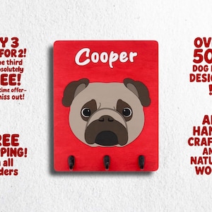 Organizador de accesorios para perros / Divertido colgador de pared para perros / Regalo para amantes de los perros / Decoración personalizada para mascotas / Organizador de correa con perro de dibujos animados / Regalos para perros