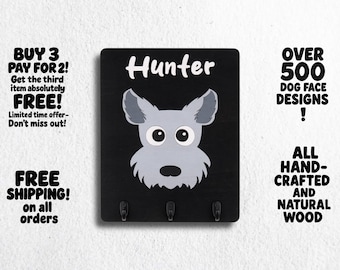 Happy Dog Wall Art | Gift for Dog Owners | Farmhouse Decor | Cartoon Dog Wall Art | Leash Holder | Personalized Whimsical Leash Rack
