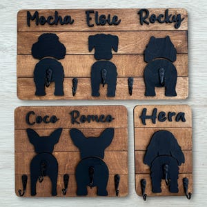 Supporto Da Parete Personalizzato Per Guinzaglio Cane - In Legno Con Nome, Organizzatore Per Chiavi E Accessori