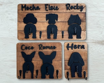 Personalized Dog Leash Holder, Dog Butt Leash Holder for Wall, Gift for Dogs,Engegament Gift Dog, Mudroom Hook,Dog Hanging Sign