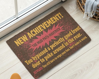 Dungeon Crawler Carl Inspired Back Door Coir Welcome Mat, New Achievement Doormat, Funny Gamer Housewarming Gift, LitRPG Decor