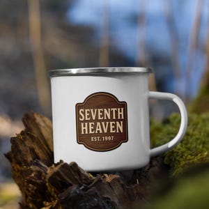 Emaljmugg med titeln Seventh Heaven – Final Fantasy VII-glas | Coffee Tea Cup med vintage-logotyp | Gamerpresent till FF7-fans | Tifa Lockhart