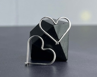 Tiny Heart Earrings, Sterling Silver Heart Hoops, Silver Heart Jewelry, Valentine Earrings