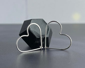 Sterling Silver Heart Earrings, Minimalist Heart Hoops, Valentine Gift for Her