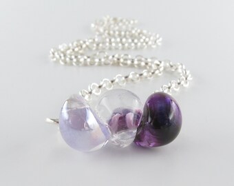 Ombre Purple Necklace, Lampwork Purple Glass Drops, Bright Sterling Silver or Dark Silver Jewelry, Handmade Gift for Her