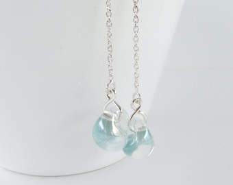 Pearly Seafoam Green Threaders, Sterling Silver Chain Earrings