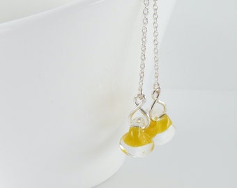 Dandelion Yellow Threaders, Sterling Silver Chain Earrings