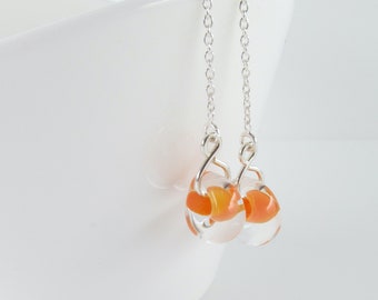 Mango Orange Threaders, Sterling Silver Chain Dangles, Lampwork Glass Beads