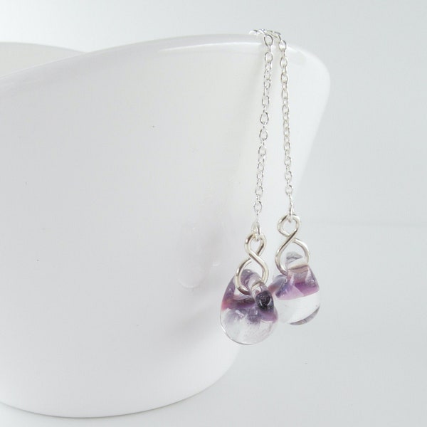 Mottled Lilac Threaders, Sterling Silver Chain Earrings, Purple Pink Ear Threads