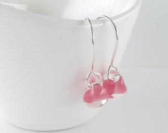 Petal Pink Drop Earrings, Light Pink Short Dangles, Lampwork Glass, Sterling Silver or Hypoallergenic Niobium