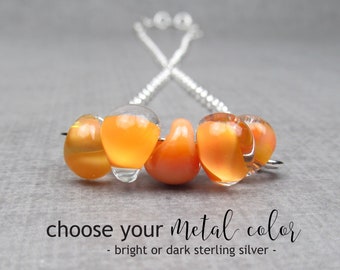 Orange Necklace, Lampwork Glass Beads, Adjustable Sterling Silver Chain