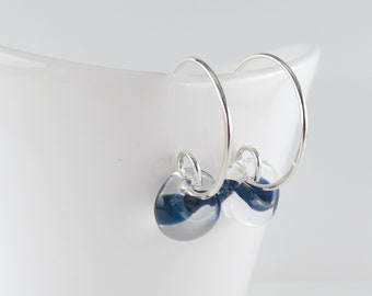 Small Sea Blue Hoops, Lampwork Glass Blue Earrings, Nickel Free Niobium or Sterling Silver Jewelry, Gift for Women