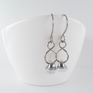 Gunmetal Gray Long Earrings, Lampwork Glass Dangles, Hypoallergenic Niobium or Sterling Silver