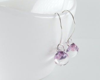 Mottled Lilac Drop Earrings, Purple Pink Short Dangles, Sterling Silver or Hypoallergenic Nobium