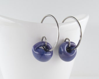 Small Violet Hoops, Purple Glass Bead Earrings, Lampwork Jewelry, Sterling Silver or Niobium Ear Wires, 3 Sizes Available