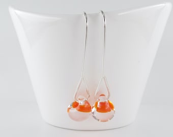 Tangerine Orange Long Drop Earrings, Lampwork Glass Dangles, Sterling Silver or Hypoallergenic NIobium Ear Wires