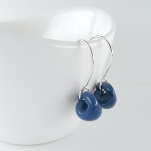 Steel Blue Drop Earrings, Lampwork Glass Dangles, Sterling Silver or Niobium