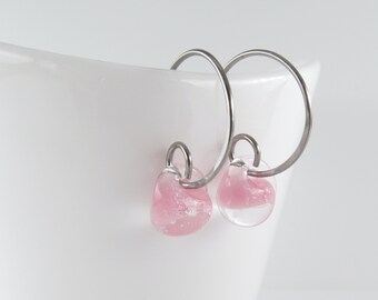 Pale Rose Pink Small Hoops, Sterling or Niobium