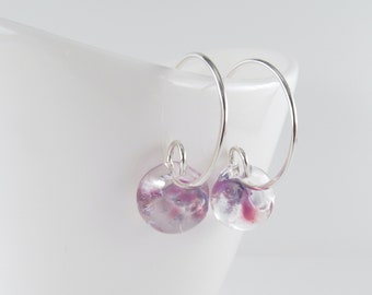Mottled Lilac Small Hoops, Purple Pink Glass Earrings, Everyday Jewelry, Hypoallergenic Nickel Free Niobium or Sterling Silver, Gift for Her