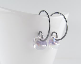 Thistle Purple Small Hoops, Pale Purple Earrings, Pastel Glass Drops, Niobium or Sterling Silver, Jewelry Gift for Her