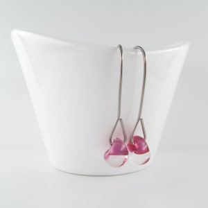 Orchid Pink Earrings, Pink Lampwork Glass Drops, Sterling Silver or Niobium Wire Dangles, Spring Gift for Her image 1