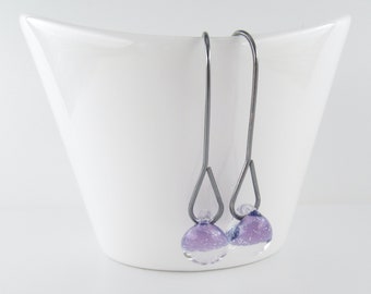 Amethyst Purple Dangles, Lampwork Earrings, Sterling Silver or Niobium