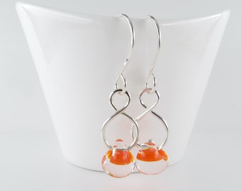 Tangerine Orange Glass Dangles, Lampwork Drops, Niobium Earrings, Sterling Silver