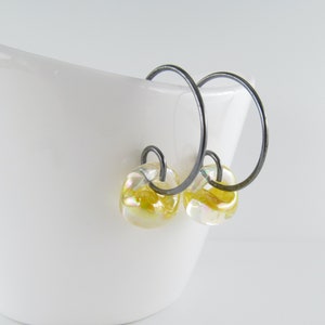 Dichroic Dandelion Yellow Earrings, Small Wire Hoops, Sterling Silver or Niobium, Yellow Jewelry Gift for Her