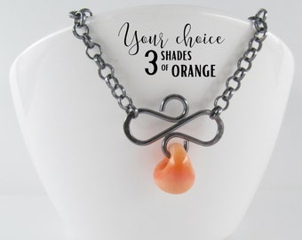 Small Orange Pendant Necklace, Sterling Silver Wire Flourish, Lampwork Glass Bead