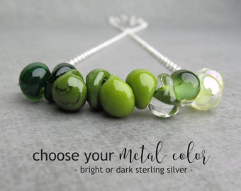 Ombre Green Necklace, Sterling Silver, Lampwork Glass Beads